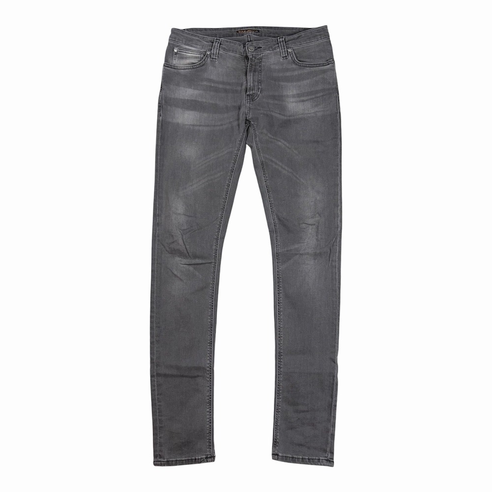 Nudie Jeans Skinny Lin Mens 32x34 Gray Wash Stretch Denim Rough Stone
